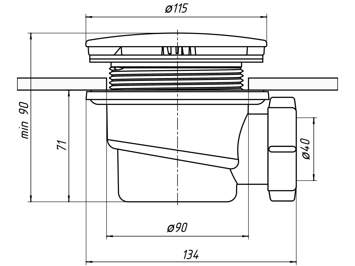 картинка Сифон 1 1/2" АНИ Е320VAL душевой поддон 90 h65 (-/-/- шт)